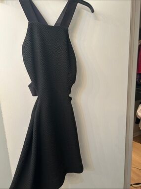 Elizabeth and James Black Textured Mini Dress with Open Back Straps